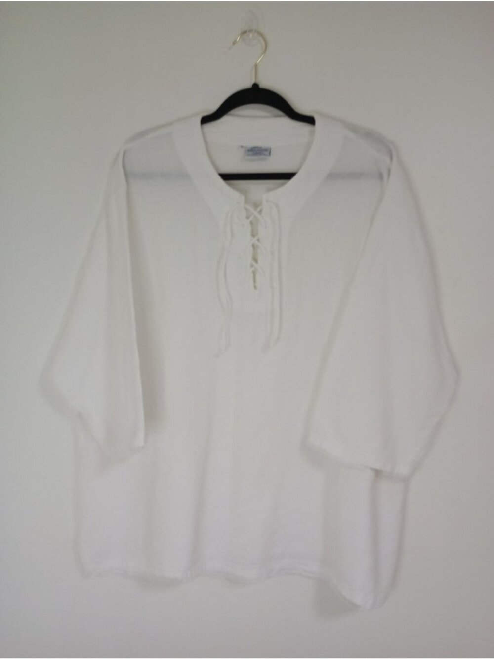 Cottonseed White Lace-Up Tunic Top 3/4 Sleeves 100% Cotton Size L Womens